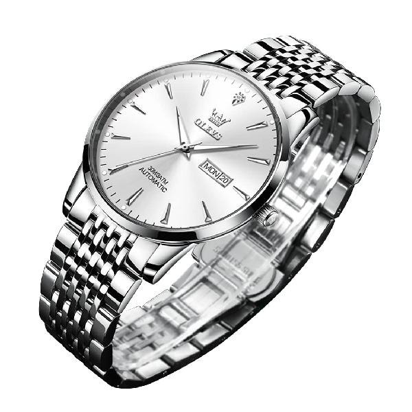 [OLEVS] メンズ 腕時計 自動巻き メカニカル 機械式 ブラック メタルベルト メ 男性用 ビジネス