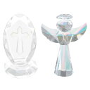 HIGHAWKクリスタル 装飾品 透明 十字架 天使 ミニ置物 キリスト教 風水アイテム オブジェ インテリア デスク ギフト 2セット