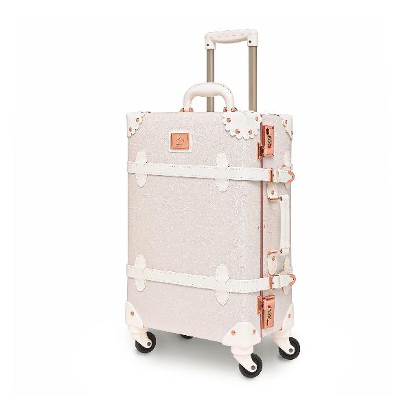 可愛い スーツケース クラシック トランク トランクケース ホワイト 白 キャリーケース かわいい 子供 女の子 (バラの白 24)
