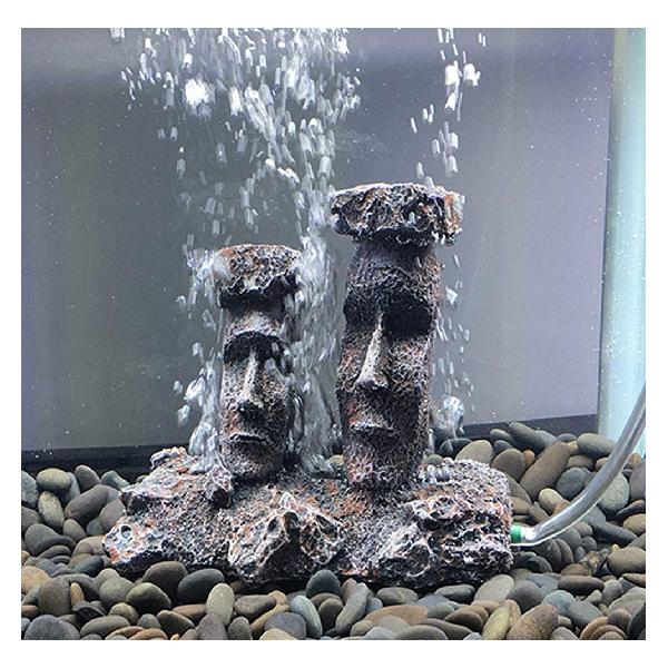 アクアリウム オブジェ 水槽 オーナメント 水槽エアストーン アクセサリー 観賞魚/熱帯魚/金魚/爬虫類 隠れ家 水族館内装 構築植物 飾り (Moaiの石像 グレイ)…
