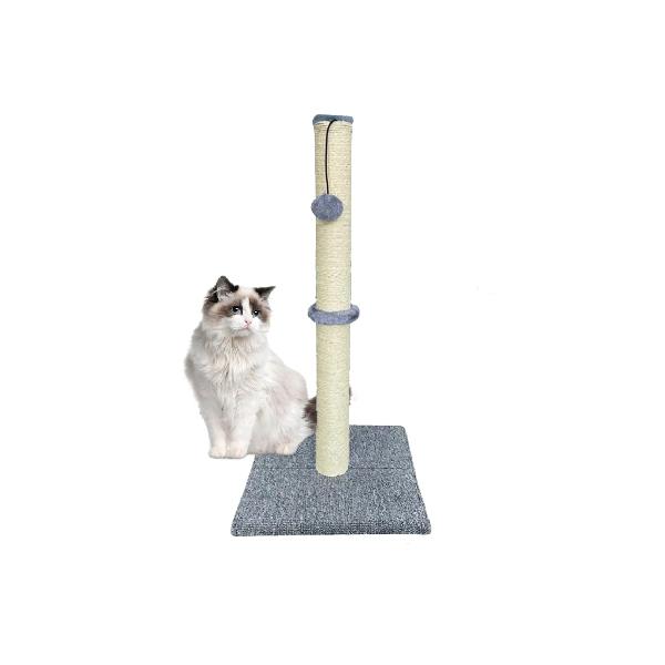 Alice猫爪とぎポール 天然サイザル麻 つめとぎ キャットポール 猫タワー 小型 猫おもちゃ付き 爪磨き 家具破壊防止 運動不足解消 ストレス解消 猫おもちゃ (74cm) (M、 GRAY)