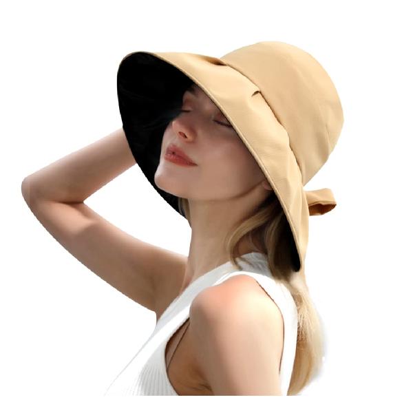  UVカット 帽子 レディースハット 遮熱コーティング UPF50+ 小顔効果 ワイヤー入り 3D立体感 つば広 マジックテープサイズ調整 あご紐 日焼け防止 夏 日よけ帽子 折り畳み 海 旅行（イェーロ）