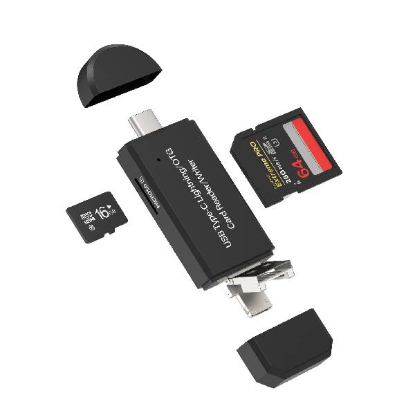 iPhone SDカードリーダーマイクロsdアダプタータイプcマイクロusbライトニングPC(4 in 1)変換TF Micro SDフラッシュカードアイフォンLightning Android Micro USB USB-C Type-cスマホ写真デー