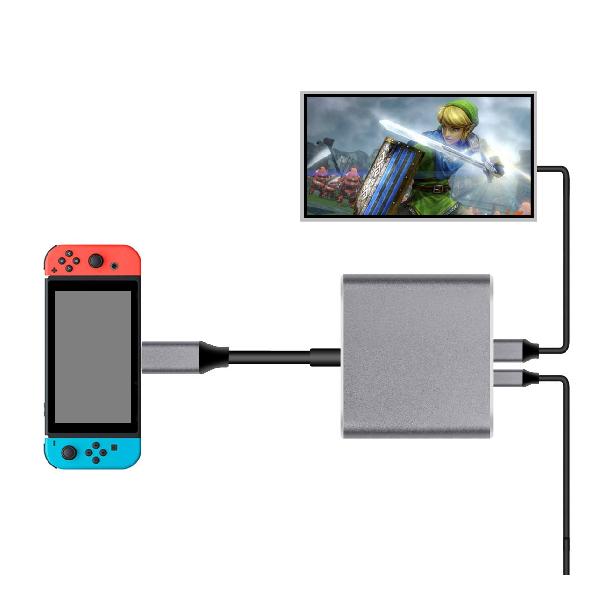 Nintendo Switch Type-C to HDMI変換アダプタ 3in1 ニンテンドー スイッチドック 代わり品 熱対策 映像変換 4K解像度 スイッチ ドックセット HDMI変換アダプタ Macbook Chromebook Android適