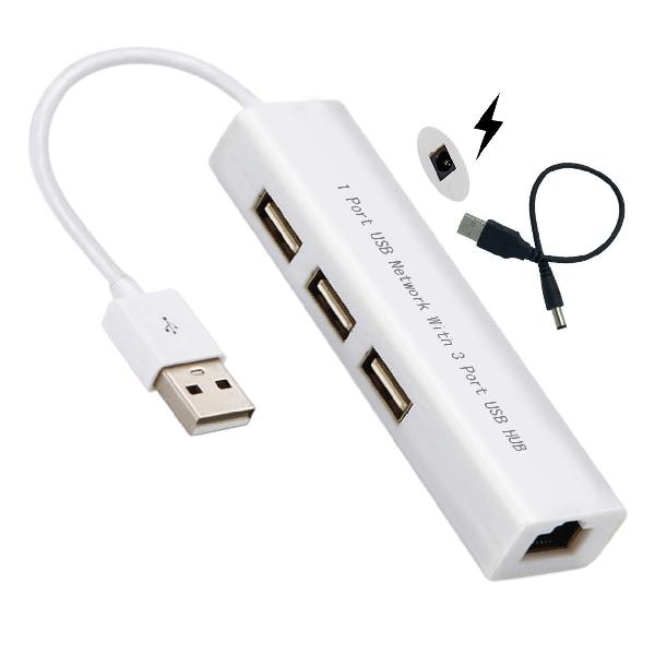 USB2.0 有線LAN RJ45 3ポートUSB 変換アダプタ 100/10 Mbps 【USB 電源供給ケーブル】 高速／高信頼有線インターネット接続が可能になりますUSB HUB 3ポート RJ45 有線 LAN 変換アダプタ