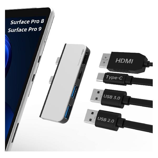 Microsoft Surface Pro 9 & Surface Pro 8 ハブドッキングステーション 4K HDMIアダプター Type-C PD充電 USB 3.0 & USB 2.0 サーフェス Pro 8 変換ドッグ 4 in 2 アルミニウ