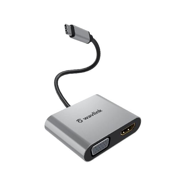 WAVLINK 2-in-1 USB C-HDMI VGA ϊA_v^ 4K@60Hz HDMI*1+1920x1200P60Hz VGA*1 HDRΉ ~[[h/g[h 2|[gƂł USB-C-HDMI/VGAϊP[u R