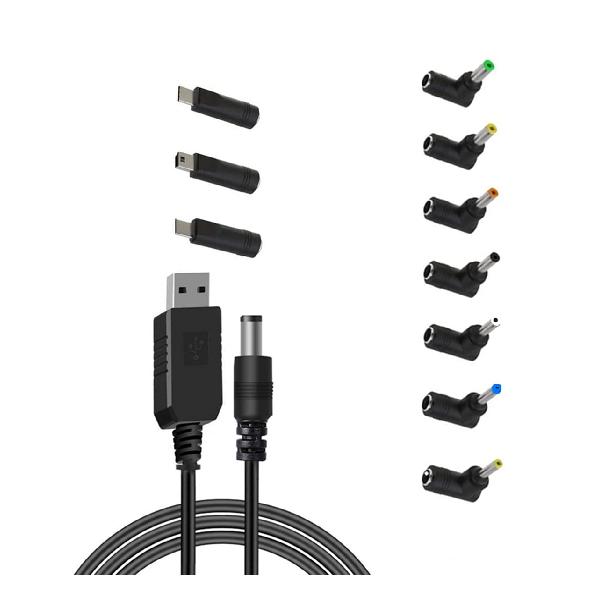 YFFSFDC USB ケーブル 変換プラグ付き DC ジャック L型 USB 5V-12V 昇圧 DC電源供給ケーブル 長さ1m （2.5 * 07mm / 3.0 * 11mm / 3.5 * 1.35mm / 4.0 * 1.7mm / 4.0 *