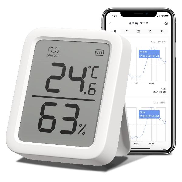 SwitchBot 温湿度計プラス Alexa 温度計 湿度計 - スイッチボット スマホで温度湿度管理 デジタル 高精度 コンパクト 大画面 温度 湿度 アラーム 顔マーク グラフ記録 スマートホーム 梅雨 熱中症対策 Alexa Google Hom