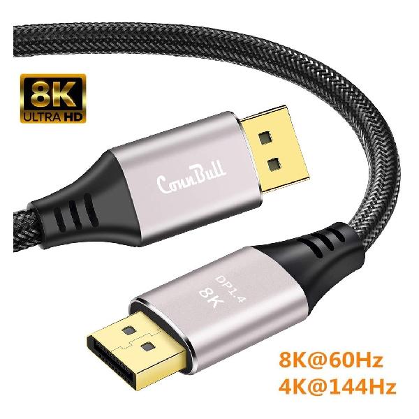 ConnBull 8K DisplayPort 1.4ケーブル 3m Ultra HD 銅コードDP 8K @ 60Hz 4K @ 144Hz高速32.4Gbps MST HDR10 eARC HDCP2.2 3Dスリムで柔軟なDP-DPケーブル