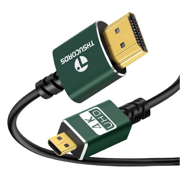 Thsucords 柔らかい HDMI マイクロタイプDオス to HDMI タイプAオス ケーブル 3M. 薄型ウルトラスリム フレキシブル Micro HDMI 3D/4K@60Hz/18gbps/1080P GoPro/デジカメ/アクションカメラな