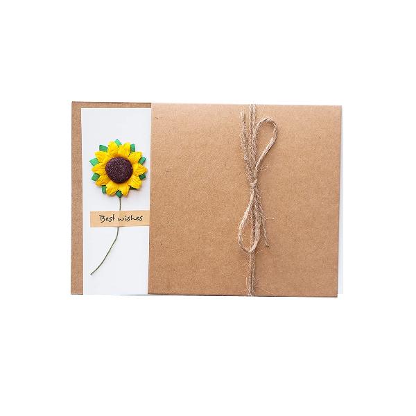 メッセージカード 結婚祝い tricolor グリーティングカード 10枚セット 立体 ドライフラワー メッセージカード おしゃれ お祝いカード 誕生日カード 感謝状 結婚祝い 誕生日バースデー 花束 花 (ひまわり)