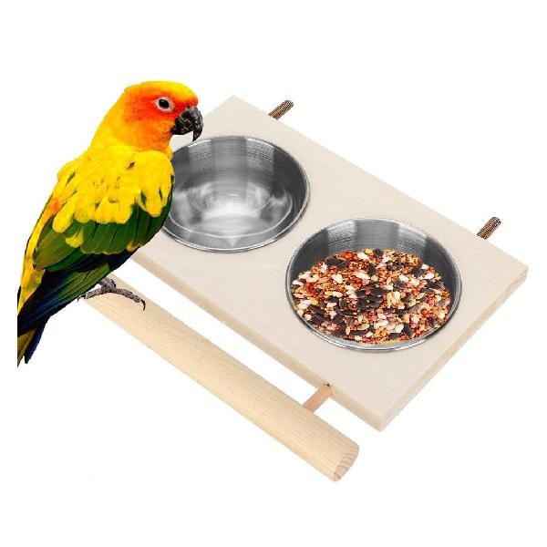 バードフィーダー オウムボウル 鳥 ボウル バード食器 鳥の餌台 木製スタンド ステンレス鋼 お手入れ簡単 ケージアクセサリー(ダブルボウル)【ブランド】xuuyuu.【color】ダブルボウル【material】ステンレス鋼【target_species】リス【part_number】xuuyuu.m94gxgh56d-2【unit_count】1.0【variation_theme】COLOR【manufacturer】xuuyuu.