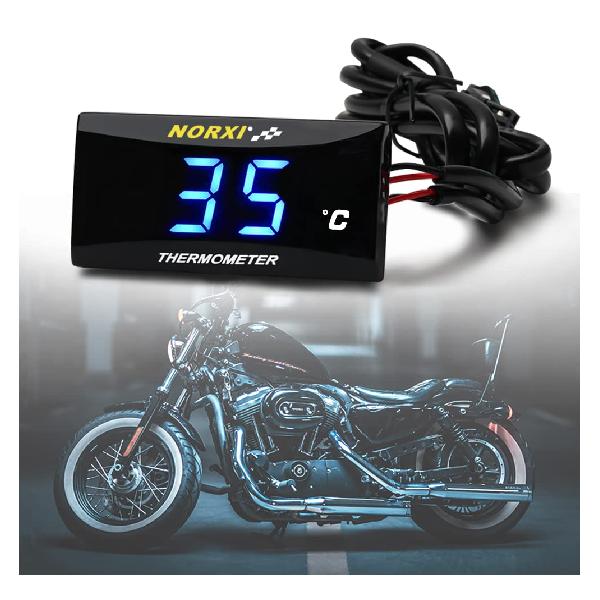 オートバイ 水温計 超薄型 デジタル バイク 単車 温度計 水温ゲージ メーター 防水 LED ディスプレイ 12V ユニバーサル 過熱警報機能付 青 