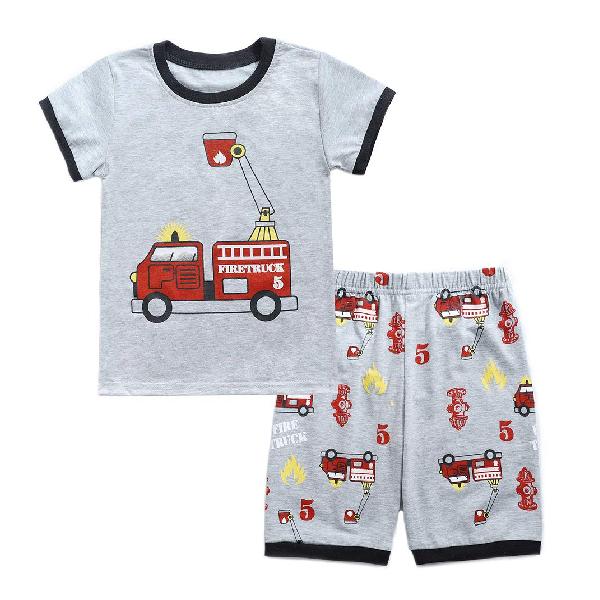 Enfants Cheris子供パジャマ 男の子 上下セット 半袖Tシャツ+ハーフパンツ キッズ 部屋着 綿 ルームウェア 夏 ボーイズ 子供服 男児 女の子 ショートズボン キャラクター 消防車柄90 1