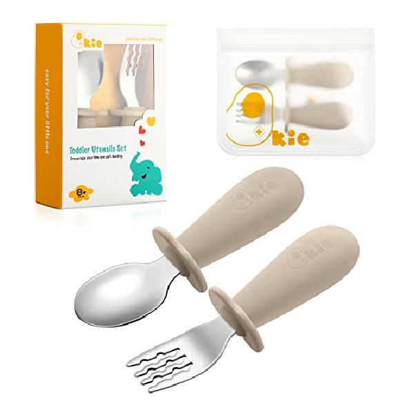 楽天mons Online Shopスプーン フォーク セット 離乳食 スプーン 自分で食べる ベビー スプーンフォーク 収納袋付き 8ヵ月以上へ（砂色）