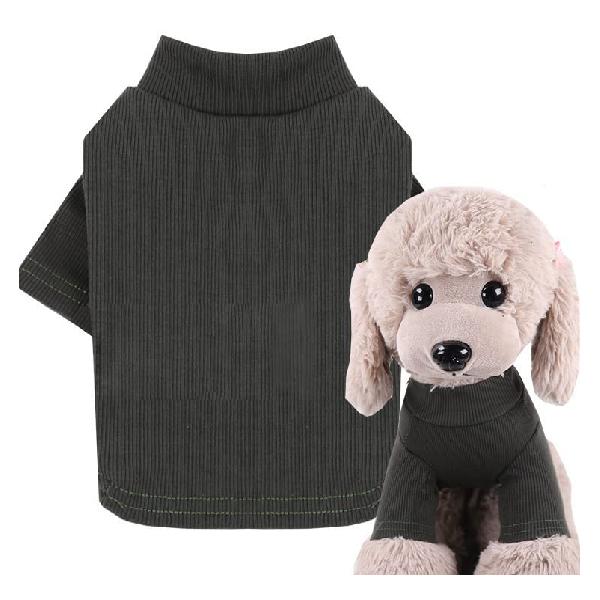 RIOSTUDIO 犬服 犬の服 ボーダーサマーニット ボーダーインナー 半袖 ハーフハイネック タートル インナー 重ね着 犬用 小型犬 中型犬用 リオスタジオ(4ミリタリーグリーン XS)