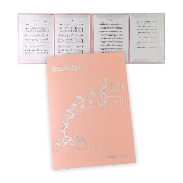 楽譜ファイル A4サイズ 4面 書き込みできる 反射しない 6枚収納可 4ページ展開 レッスン ファイル カバー 譜面 作曲 ピアノ 電子ピアノ アクセサリー (オレンジピンク)
