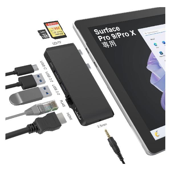 Surface Pro9 USBハブ 8-in-2 マルチポート拡張 Thunerbolt4 USBC ディスプレイ 40Gbpsデータ PD充電 | HDMI | USB3.0ポート | RJ45 LANネット接続ポート | microSD TF SD