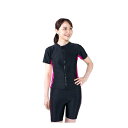 フィットネス水着 レディース セパレート 半袖【SPOXIA】水着 フィットネス レディース セパレート水着 女性 ラッシュガード かわいい めくれ防止 体型カバー (ブラック&ピンク、 XXL)(4)