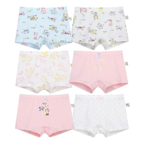 楽天mons Online Shop[Hapipana] 女の子 パンツ 6点セット キッズ ボクサー パンツ 下着 綿 通気 女児 ショーツ 幼稚園 子供服 短パン ベビー ガールズ ジュニア 幼児 小学生 （ユニコン?水玉?猫 130）