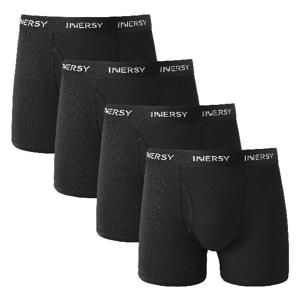 [INNERSY] 「インナイス」ボクサーパンツ メンズ 前開き 下着 セット 男性用 肌着 メッシュ 通気吸汗 4枚組 M-2XL(L ブラック)