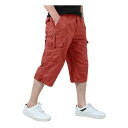 カーゴパンツ ハーフ 半ズボン メンズ はーふぱんつ 作業パンツ ボトムス 7分丈パンツ 作業服 ズボン ミディアムパンツ 赤 レッド 2XL