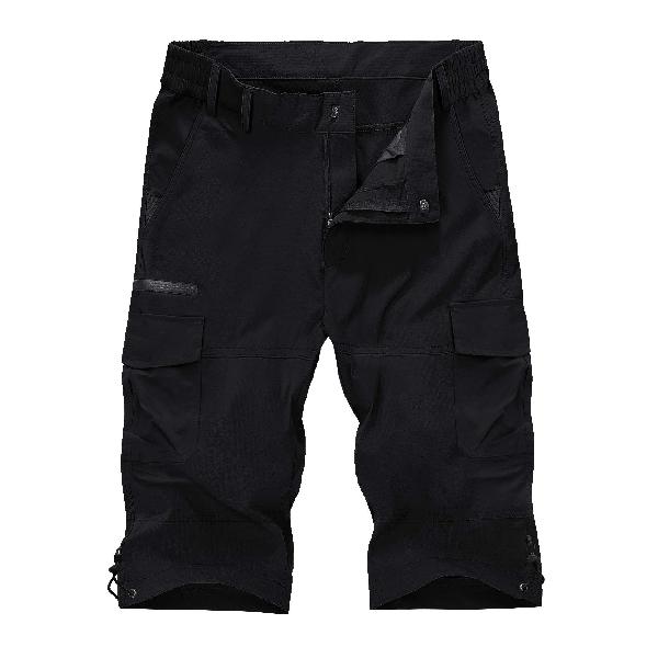 KEFITEVD クロップドパンツ メンズ 登山ズボン 七分丈 アウトドアパンツ 速乾性 サイクルウエア 半ズボン 釣り用 黒 ブラック 2XL