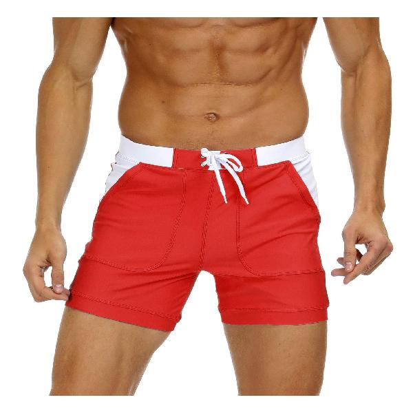 KEFITEVD 海水パンツ トレーニングショーツ メンズ 水泳パンツ トランクス インナー イージーパンツ 動きやすい 短パン 水着 ショートパンツ サーフ 赤 レッド M