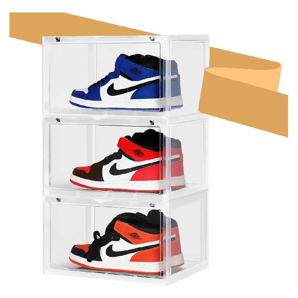 シューズボックス スニーカー ボックスシューズラック 靴 収納 棚 積み重ね可能 組立簡単 防塵 透明アクリル 大容量 スニーカー 収納 靴のボックス 組み合わせ自由 多機能 靴棚 (3個セット)