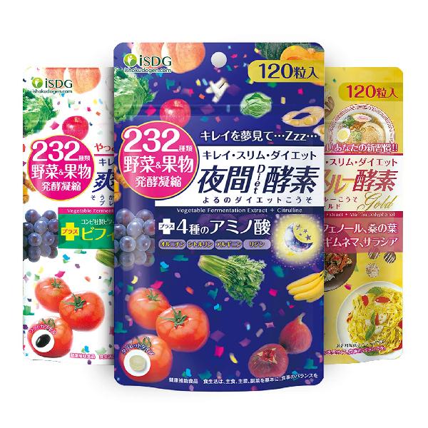 楽天mons Online Shop【3袋セット】ISDG 夜間diet酵素 120粒/袋＋爽快酵素 120粒/袋＋食スルー酵素 Gold 232 種類 野菜と果物 発酵と凝縮 120粒/袋