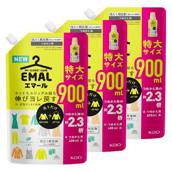 【まとめ買い】エマール（EMAL）洗濯洗剤 液体 リフレッシュグリーンの香り 詰め替え900ml×3個