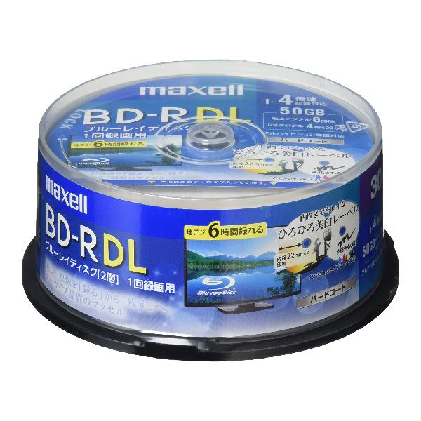 maxell 録画用BD-R DL 2層 1回録画用 地上デジタル360分 BSデジタル260分 4倍速対応 IJP対応ホワイト(ワイド印刷) 30枚 スピンドルケース BRV50WPE.30SP