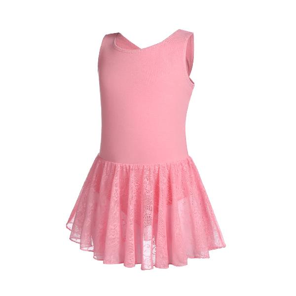 Arshiner バレエレオタード子供 レーススカート付き 袖無し バッククロスレオタード 女の子 キッズ ジュニア バレエ用品 レッスン 練習着 新体操 練習用 A_ダークピンク 160