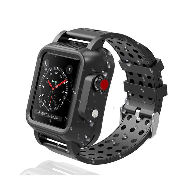 Miimall 対応 Apple Watch 6/SE/4/5 防水 バンド+ケース アップルウォッチ6 40mm 44mm カバー シリコン スポーツ IP65防水 防塵 傷防止 防衝撃 TPU材質 全面保護ケース Apple Watch 5 カバー（