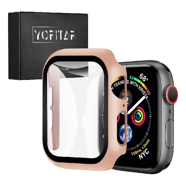 Apple Watch 用 ケース series6/SE/5/4 40mm YOFITARアップルウォッチ保護カバー ガラスフィルム 一体型 PC素材 全面保護 超薄型 装着簡単 耐衝撃 高透過率 指紋防止 傷防止 ローズゴールド