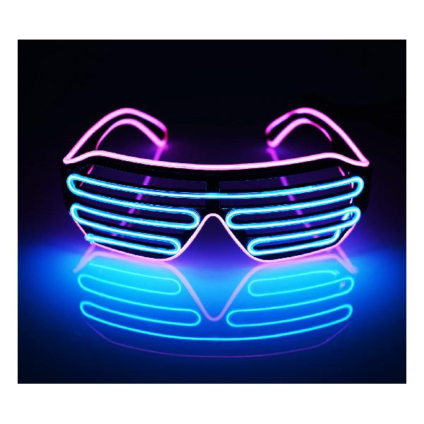 光る LED メガネ マルチカラー コスプレ仮装 カラオケやパーティやイベントに適用 光るアイテム衣装 電池ボックス付き パーティー 仮装 コンサート 発表会用小物 (ピンク/ブルー)