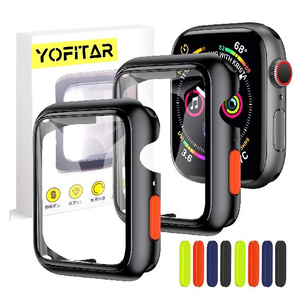 【2枚セット】YOFITAR Apple Watch 用ケース 40mm ソフトケース 5色のボタンキャップ付き アップルウォッチ 用 保護ケース ガラスフィルム 一体型 Series6/SE/5/4 TPU素材 タッチ感良好 全面保護 耐衝撃 装着簡単