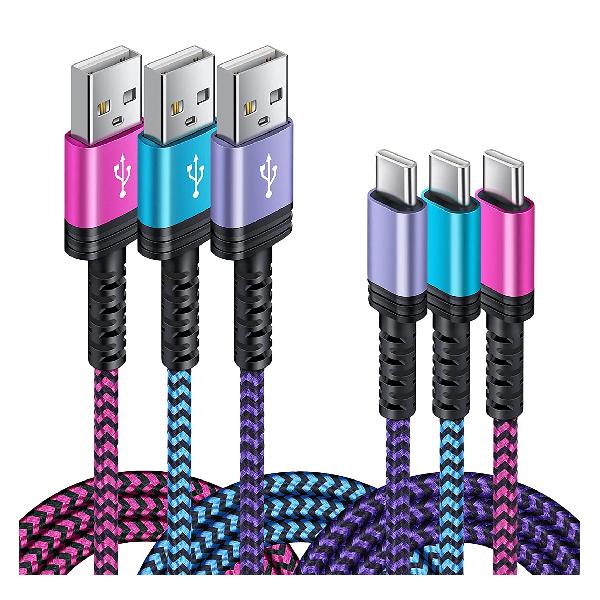 USB Type C ケーブル 【1.8m 3本*3色】 3A急速充電 QC3.0対応 タイプc充電ケーブル 高耐久 ナイロン USB A to USB C ケーブル タイプc 充電ケーブル Xperia 10II XZ XZ2 XZ3、 Galaxy