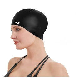 AX スイミングキャップ 水泳キャップ スイムキャップ シリコン 大きめ 水泳帽子 長髪 ゆったりサイズ レディース メンズ (ブラック)