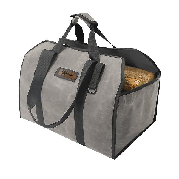 CARBABY 薪バッグ 2way使用 ログキャリー 薪ケース 持ち運び用 ハンドル付き ストーブアクセサリー 帆布製 防水（グレー）