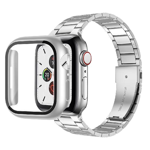 Sakulaya Apple Watch バンド ステンレス アップルウォッチ ケース付き 強化ガラス 保護カバー Apple Watch Series 7 対応 45MM シルバー