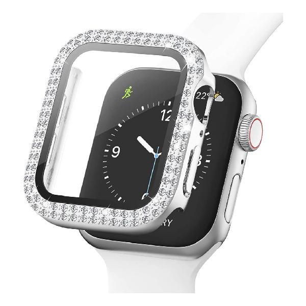 Sakulaya Apple Watch バンド ダイヤモンド シリコン バンド アップルウォッチ ケース付き Apple Watch Series 7 対応 45MM シルバー