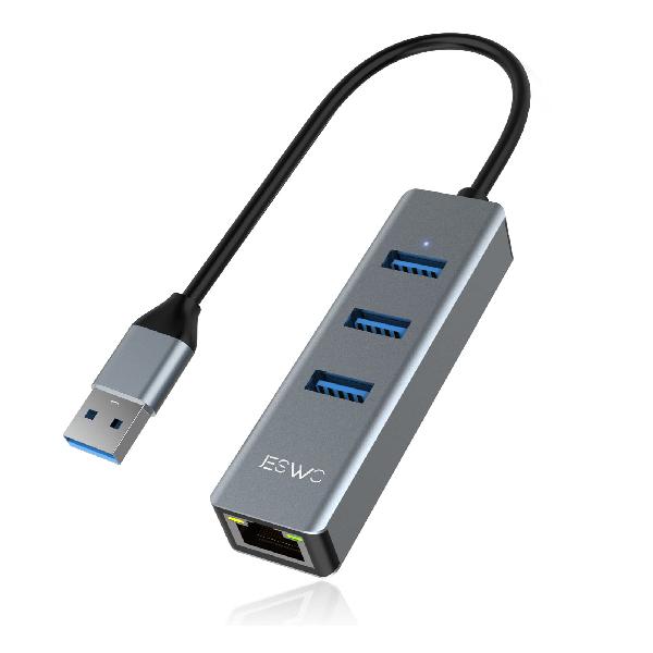 JESWO USB LAN Switch 有線LANアダプター USB3.0 RJ45 10/100/1000Mbps ギガビットイーサネット LANケーブル USB3.0 5Gbps高速転送 USB LAN変換アダプター スイッチ有線 アルミ合金 有線