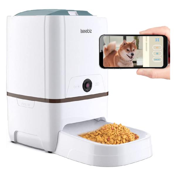 Isee biz 自動給餌器 猫 犬用 Iseebiz スマホで遠隔操作 カメラ付きペット自動餌やり機 5L大容量 1日6食まで タイマー式 アプリ対応 録音可 水洗い可能 ビデオカメラ 留守も安心オートペットフィーダー iOS Android対応 日本