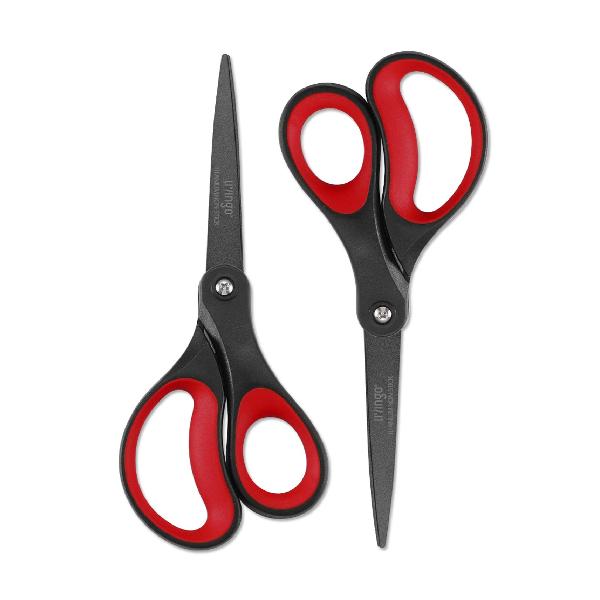 LIVINGO 2本セット 21cm チタン グルーレス ハサミ はさみ 事務用 プレミアム フッ素コート ステンレス 快適なソフトハンドル 超鋭 手芸 いハサミ(あか/くろ)