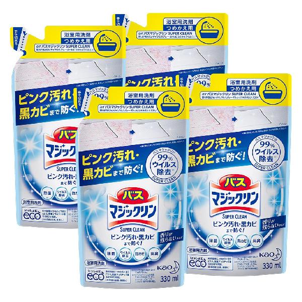 【まとめ買い】バスマジックリン SUPERCLEAN 香りが残らないタイプ つめかえ用 330ml × 4個