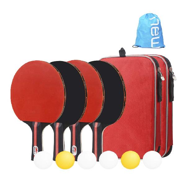 卓球セット ポータブル 卓球 ラケット ラケット4本 ピンポン球6個 卓球セット 収納袋付き 卓球用品（セット)