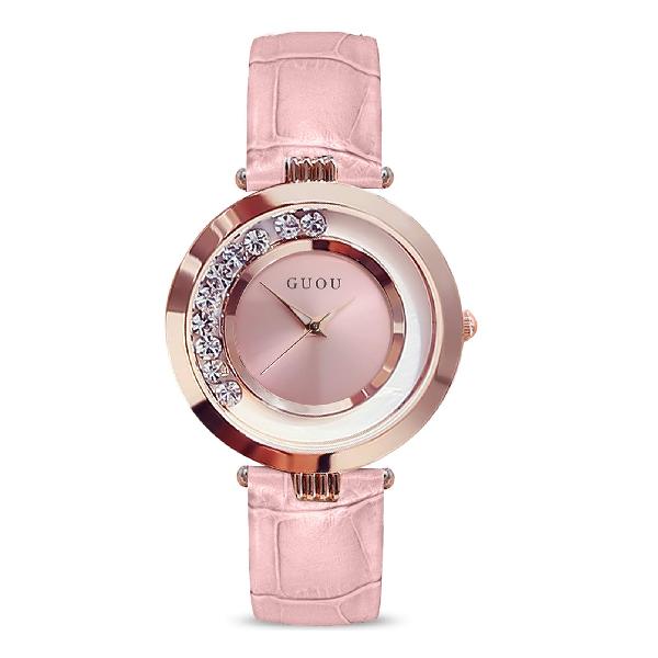 [RORIOS] 腕時計 腕時計レディース ファッション転がるダイヤ装飾時計 レディース レザーバンド ウォッ..