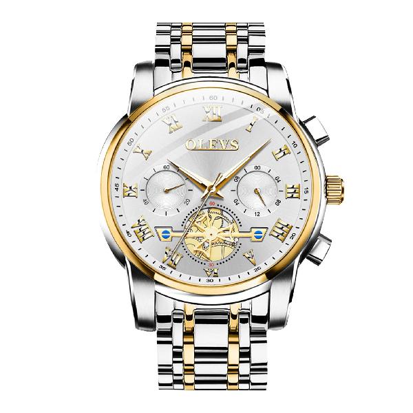 [RORIOS] 腕時計メンズ アナログクォーツウォッチ 夜光ウォッチ スケルトン装飾 クロノグラフ 男性腕時計 ビジネス ステンレス鋼バンド